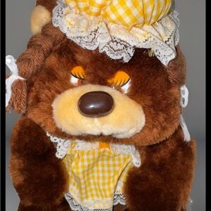 Vintage Bee International Brown Mama Bear Plush | Yellow Gingham Dress 1980s